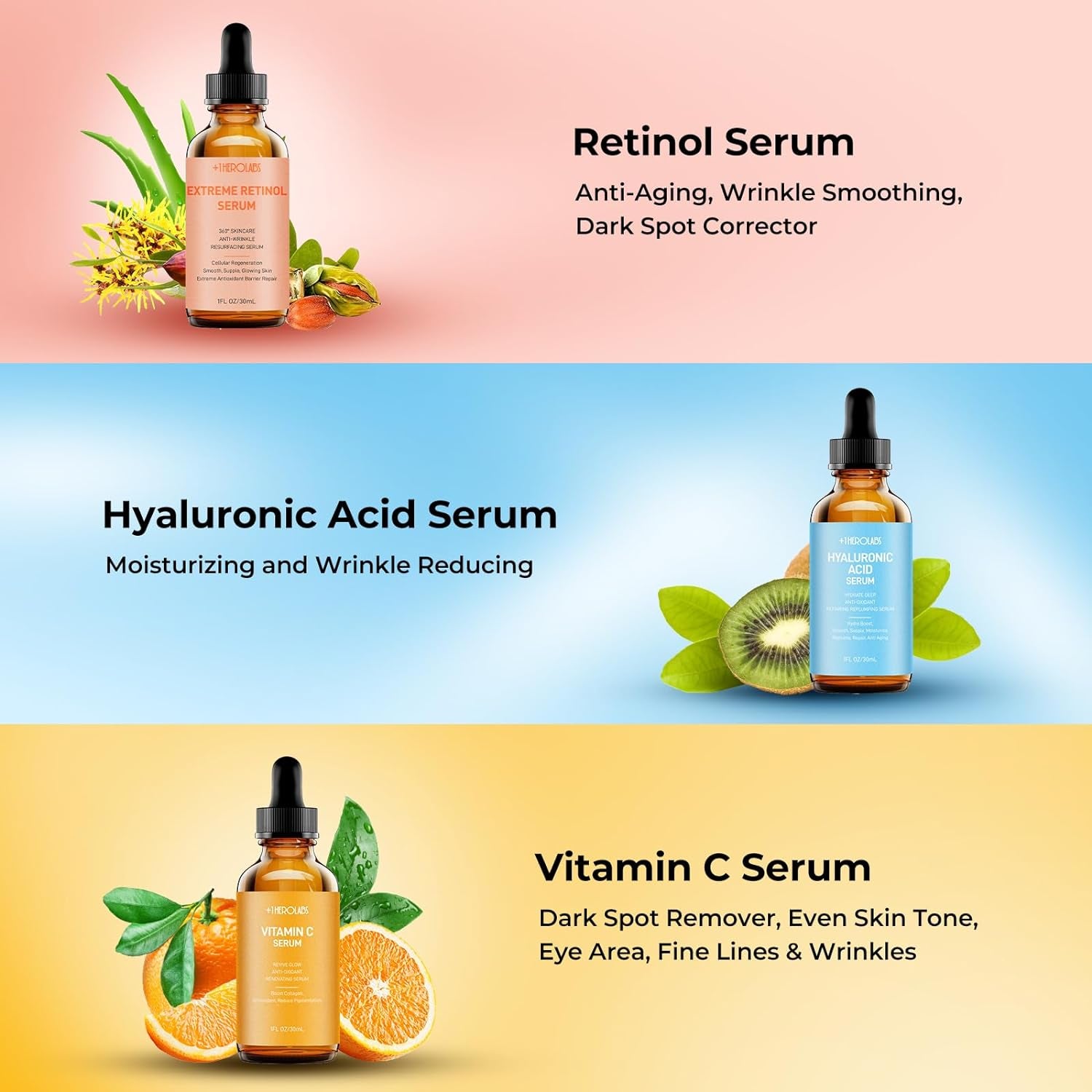 Retinol Serum for Face 2.5%, B5 Herbal Resurfacing Retinol Serum with Vitamin C, Vitamin E, Hyaluronic Acid, Serum for Anti-Aging, Wrinkle Smoothing, Dark Spot Corrector, Brighten Dullness 2 Packs