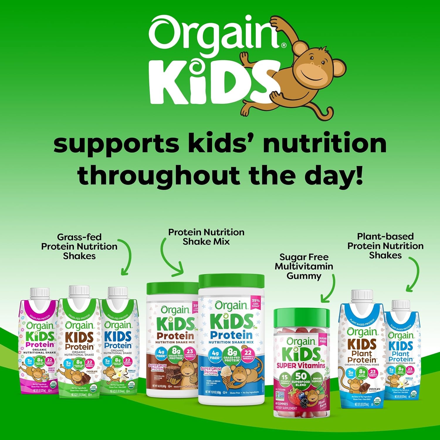 Orgain Kids Sugar Free Multivitamin Gummies, Vegan, 50 Superfoods, 15 Vitamins and Minerals, Immune Support and 3G of Fiber, Mixed Berry, Ages 4+, 1 Month Supply (60 Gummies)