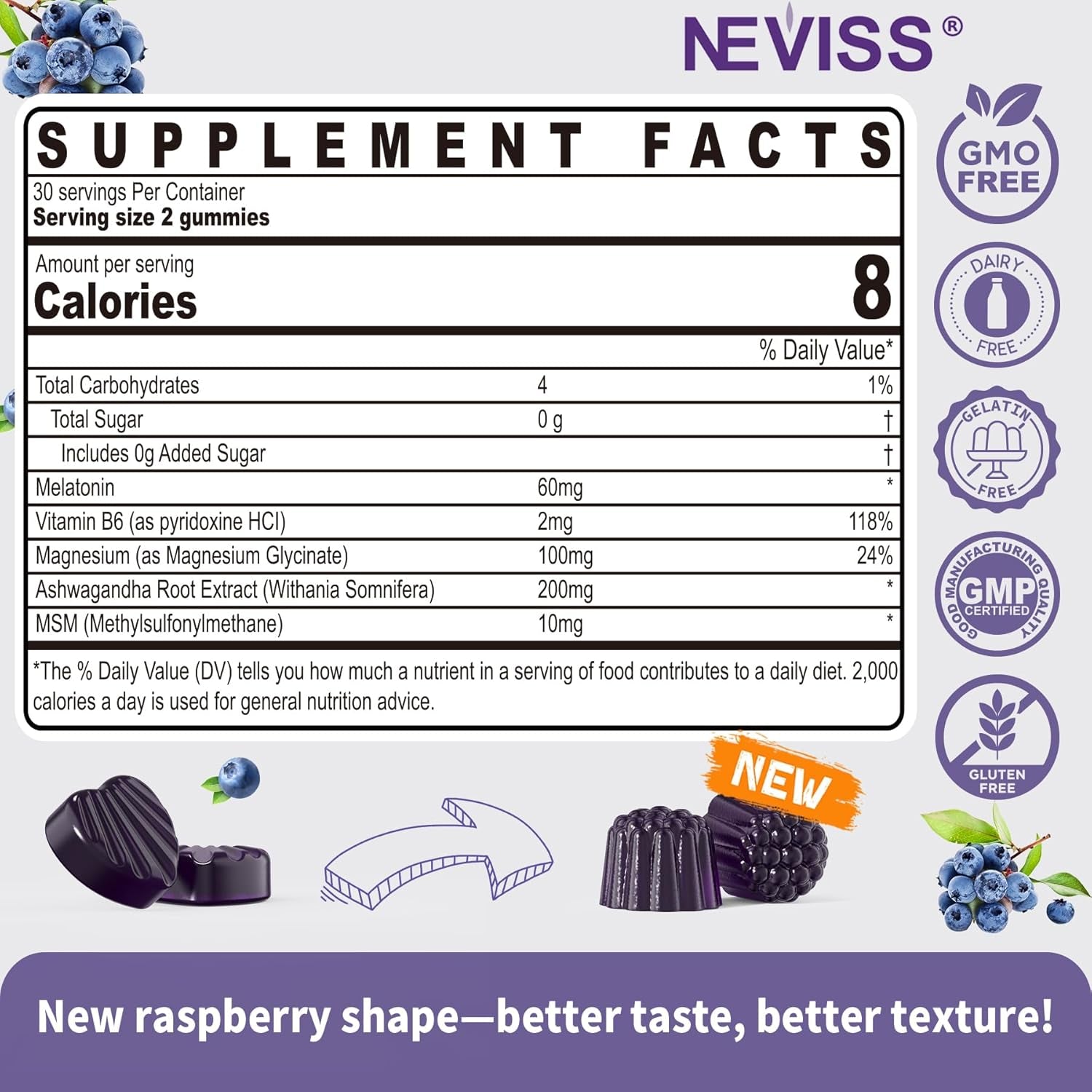 NEVISS Melatonin, Vitamin D3 + Vitamin B12 Gummies