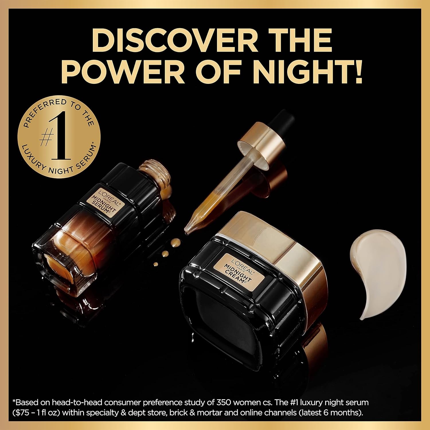 L'Oreal Paris Age Perfect Anti-Aging Midnight Face Serum 1 Oz + Midnight Cream 1.7 Oz, Smooths Wrinkles & Firms Skin + Eye Cream & Serum Sample