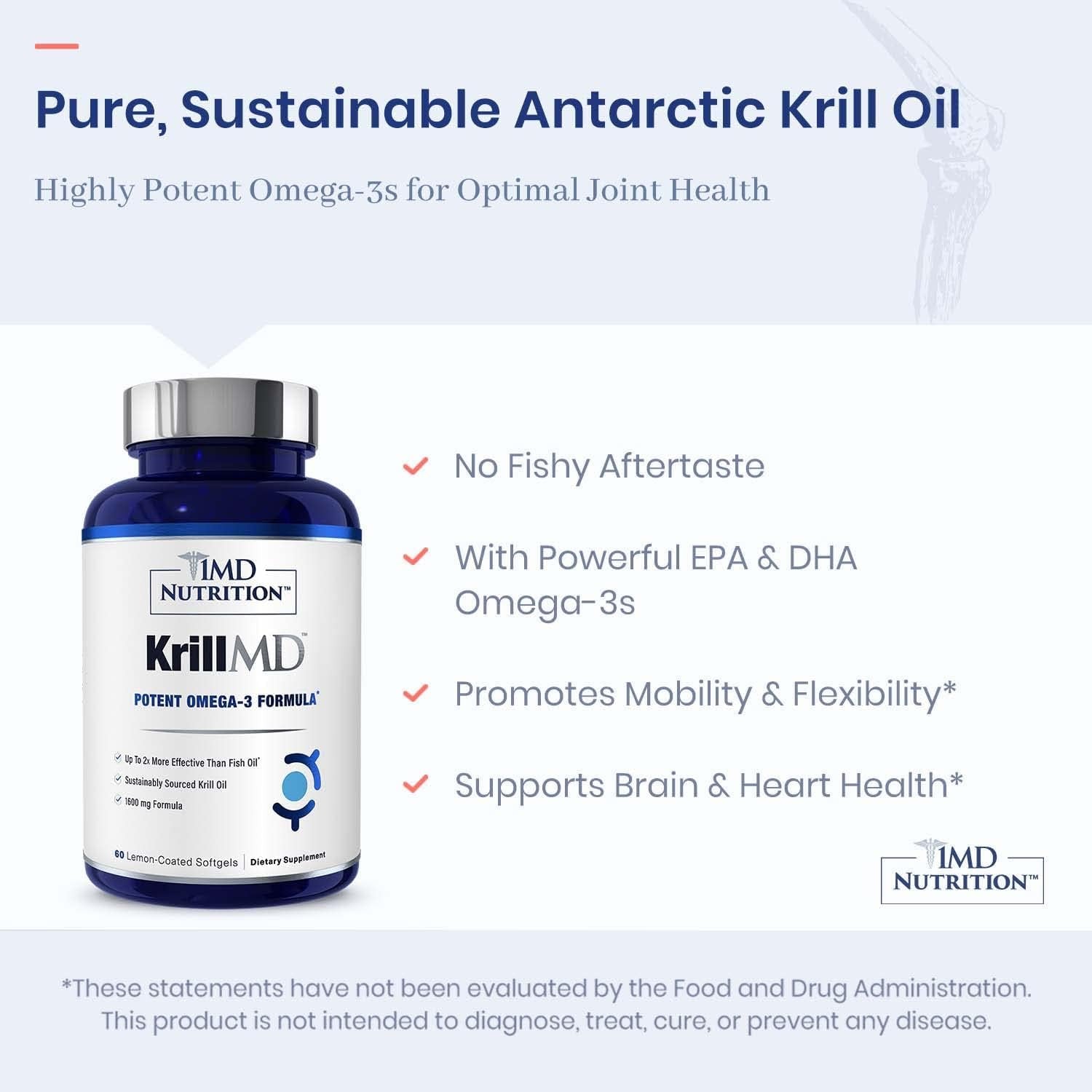Krillmd - Antarctic Krill Oil Omega 3 Supplement with Astaxanthin, EPA, DHA | 2X More Effective than Fish Oil | 60 Softgels