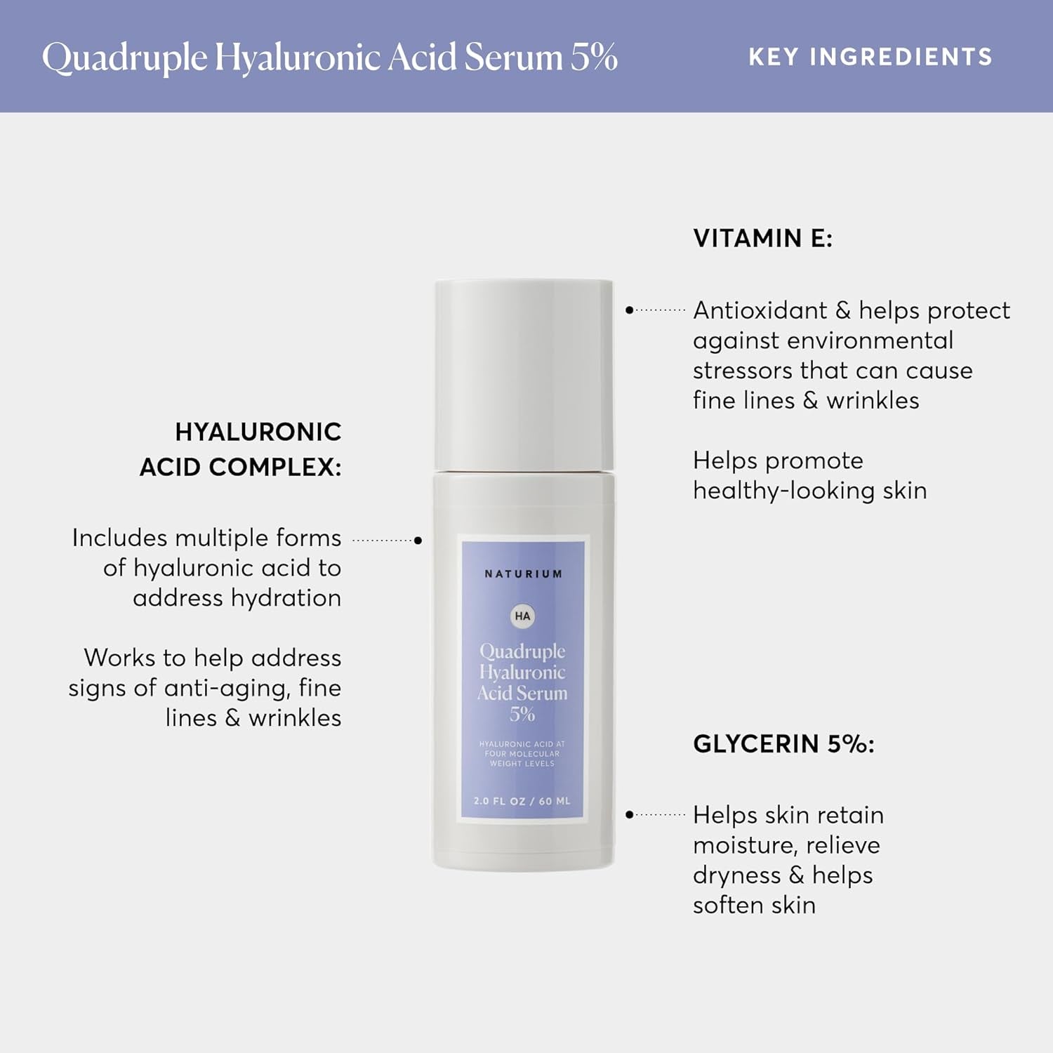 Naturium Quadruple Hyaluronic Acid Serum 5%, Hydrating & Anti-Aging Face Moisturizer, Fragrance Free, 1.0 Oz 