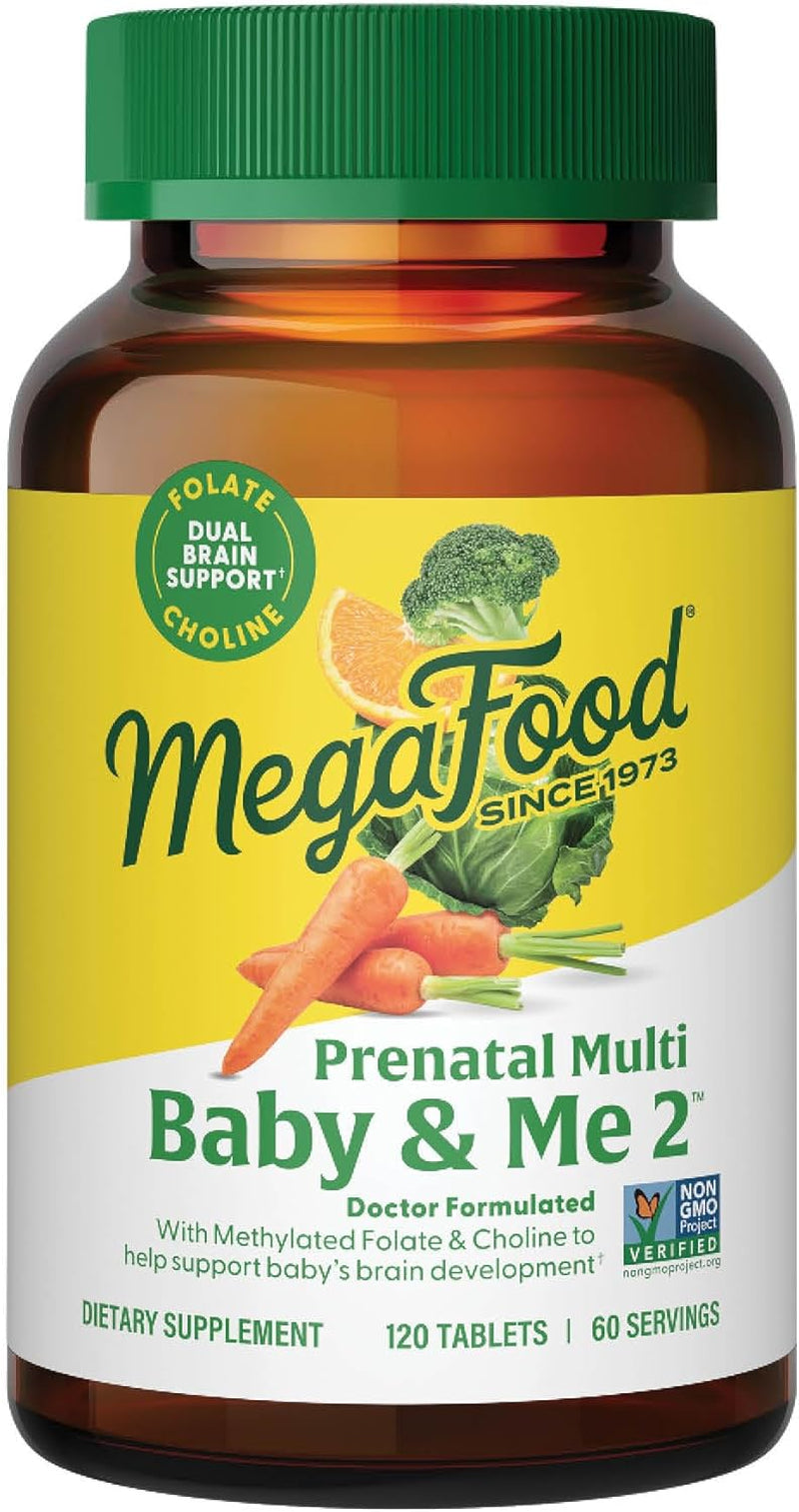 Megafood Baby & Me 2 Prenatal Vitamin and Minerals - Vitamins for Women - with Folate (Folic Acid Natural Form), Choline, Iron, Iodine, and Vitamin C, Vitamin D and More - 120 Tabs (60 Servings)