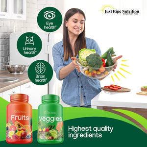 Fruits and Veggies Supplement - 90 Fruit and 90 Vegetable Capsules - 100% Whole Natural Superfood - Filled with Vitamins and Minerals - Supports Energy Levels (4 Pack)