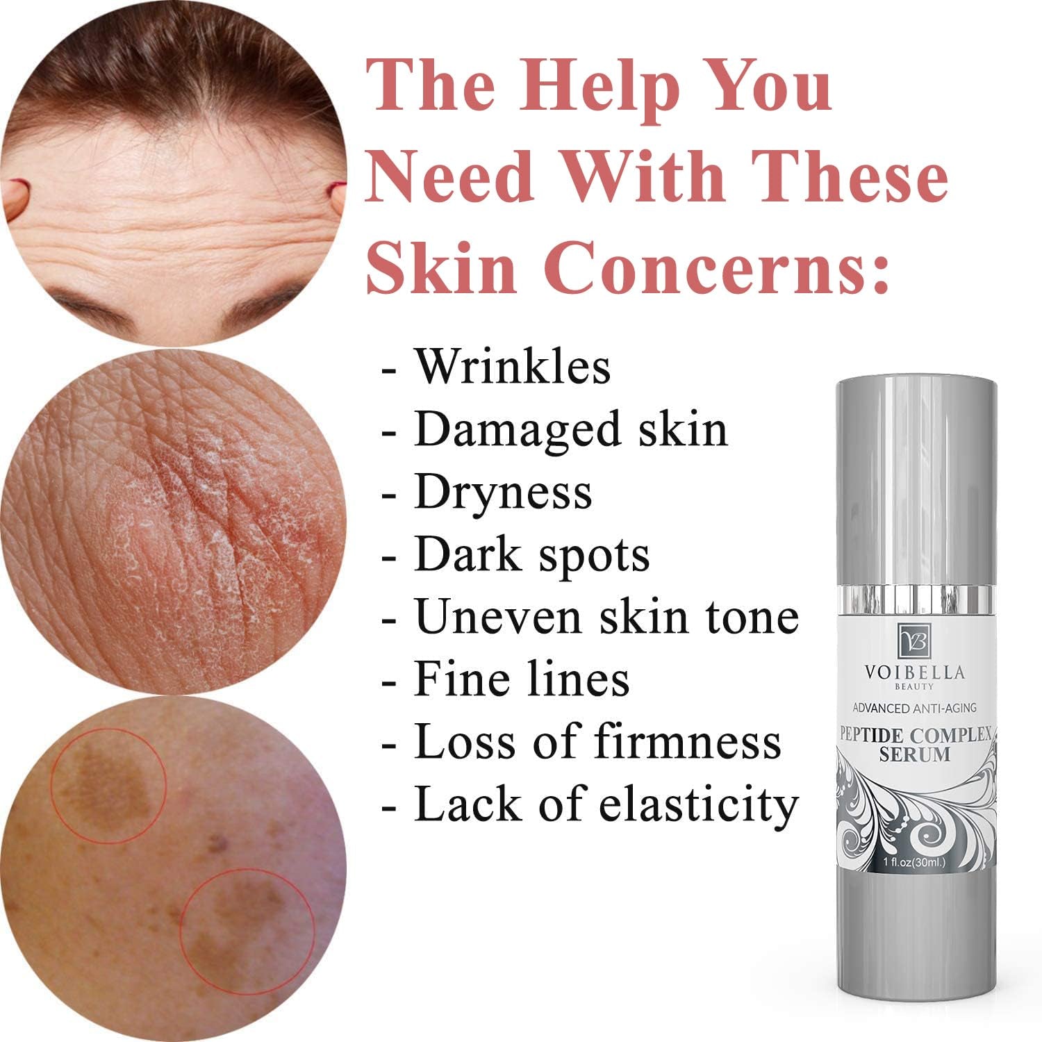 Peptide Complex Serum & Collagen Support for Face - Natural & Organic anti Aging Skin Serum - Peptides, Hyaluronic Acid, Amino Acids & Vitamin E for Wrinkles, Hydrating, Firming & Elasticity 