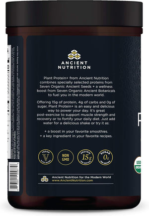 Ancient Nutrition Organic Plant Protein +, Vegan Plant Based Protein Powder, Vanilla, Dairy-Free, Gluten-Free, Non-Gmo, No Sugar Added, Paleo Friendly Supplement 11.5 Oz 