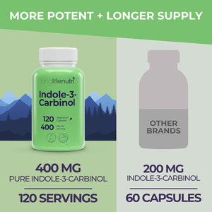 Indole-3-Carbinol 400Mg - 120 Vegeterian Capsules, 4-Month Supply - Organic Supplement for Hormone Balance & Cellular Health - Lab Tested, Made in USA