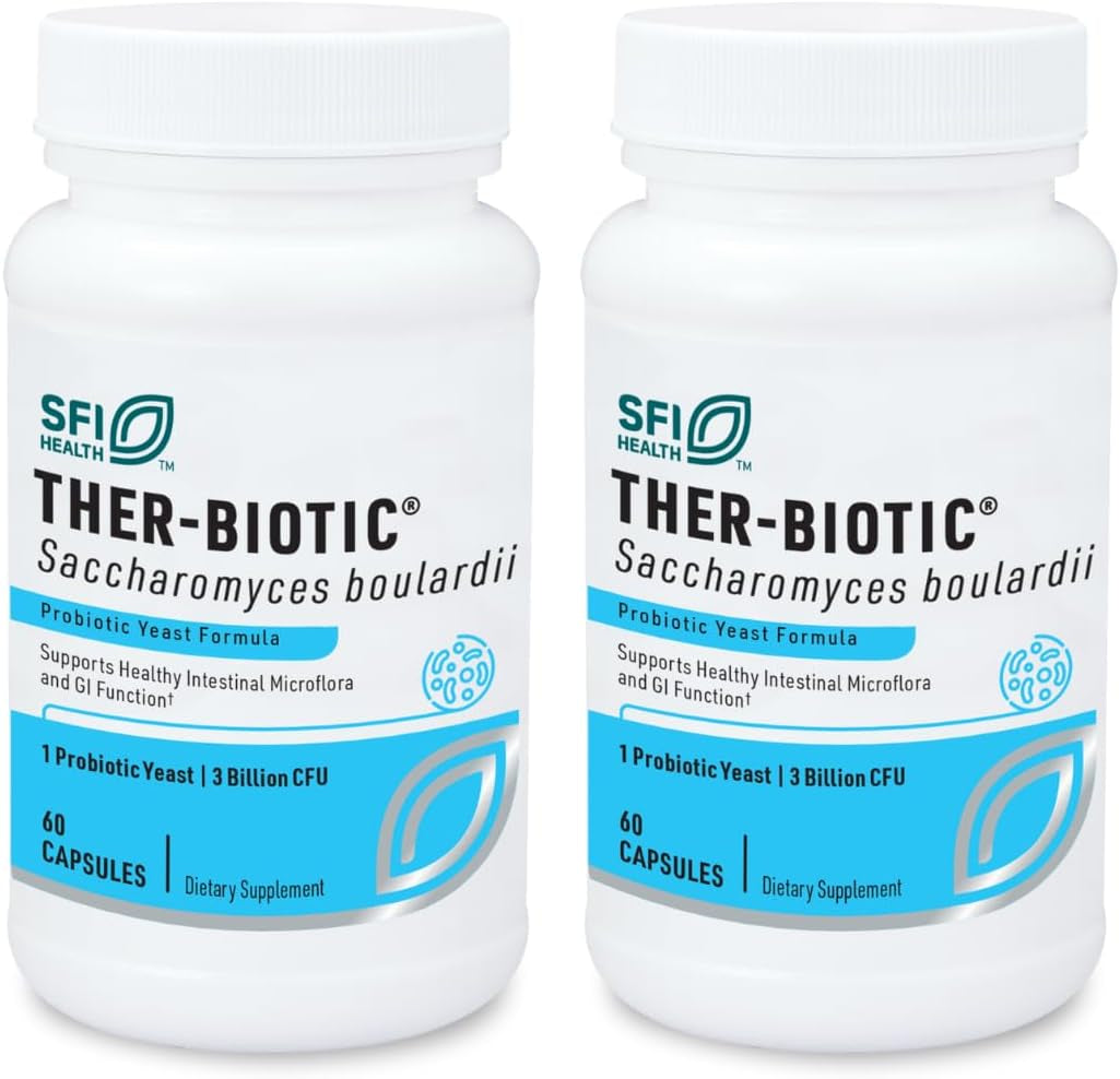 Klaire Labs Saccharomyces Boulardii - Probiotic Supplement to Help Support Healthy Yeast Balance, Immune & Digestive Health - Acid Resistant, Shelf-Stable & Hypoallergenic (60 Capsules / 2 Pack)