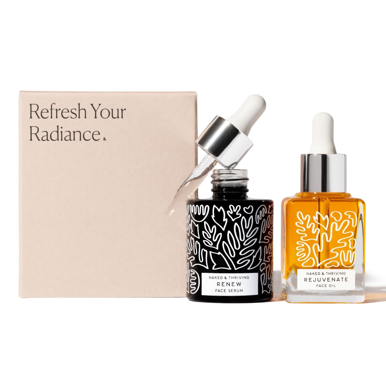 Naked & Thriving the Night Set | Renew Resurfacing Night Serum (30 Ml) + Rejuvenate Restorative Face Oil (35 Ml) with Hyaluronic Acid, Argan & Sea Buckthorn Oils and Fruit Ahas (Set of 2) 