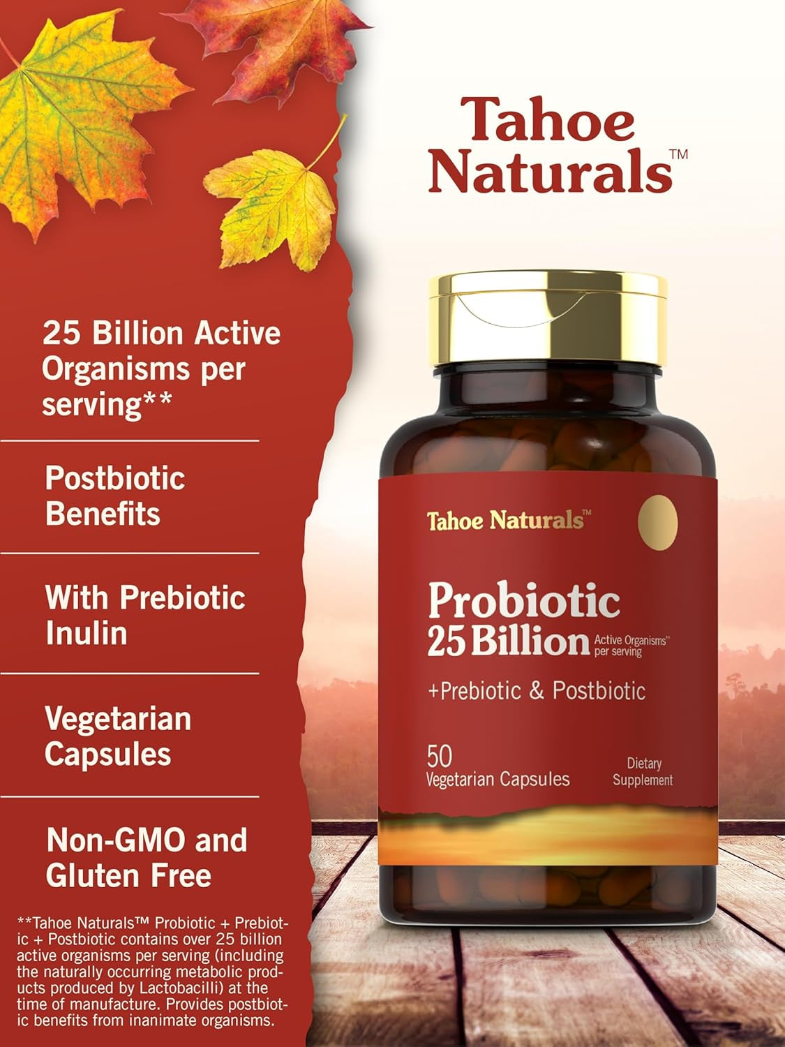 Prebiotic, Probiotic & Postbiotic | 25 Billion CFU | 50 Powder Pills | Men and Women'S Digestive Health | Vegetarian and Non-Gmo Supplement | Tahoe Naturals