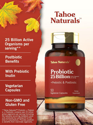 Prebiotic, Probiotic & Postbiotic | 25 Billion CFU | 50 Powder Pills | Men and Women'S Digestive Health | Vegetarian and Non-Gmo Supplement | Tahoe Naturals