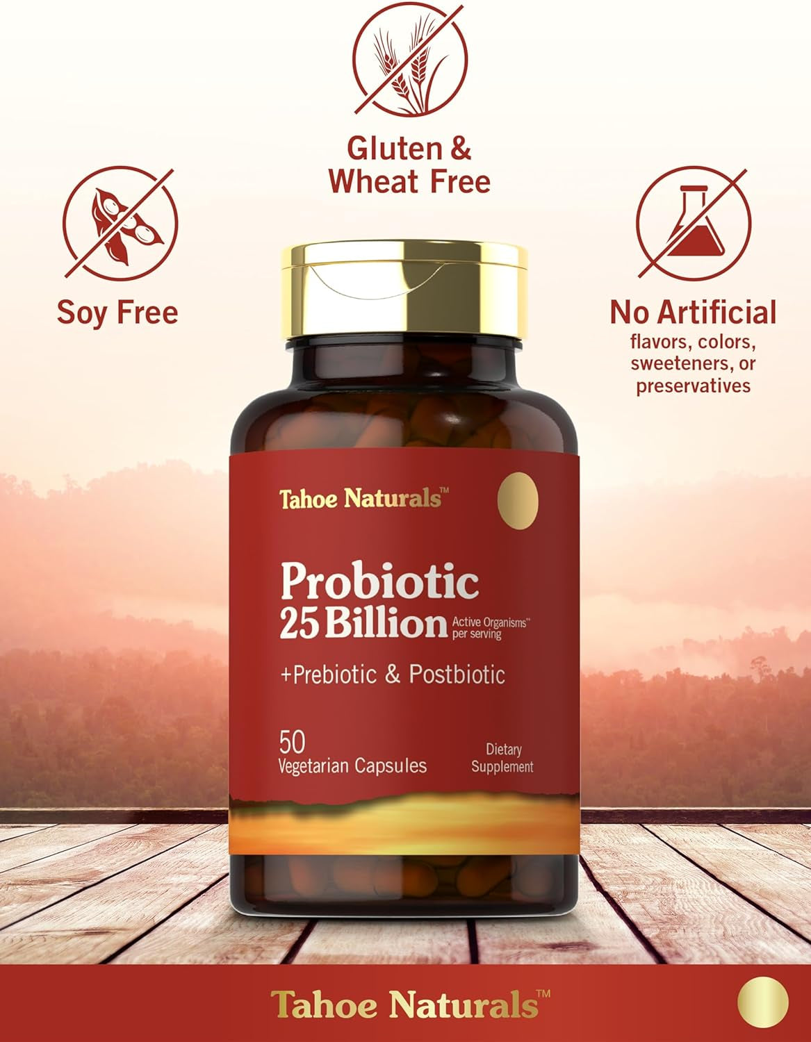 Prebiotic, Probiotic & Postbiotic | 25 Billion CFU | 50 Powder Pills | Men and Women'S Digestive Health | Vegetarian and Non-Gmo Supplement | Tahoe Naturals