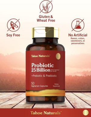 Prebiotic, Probiotic & Postbiotic | 25 Billion CFU | 50 Powder Pills | Men and Women'S Digestive Health | Vegetarian and Non-Gmo Supplement | Tahoe Naturals