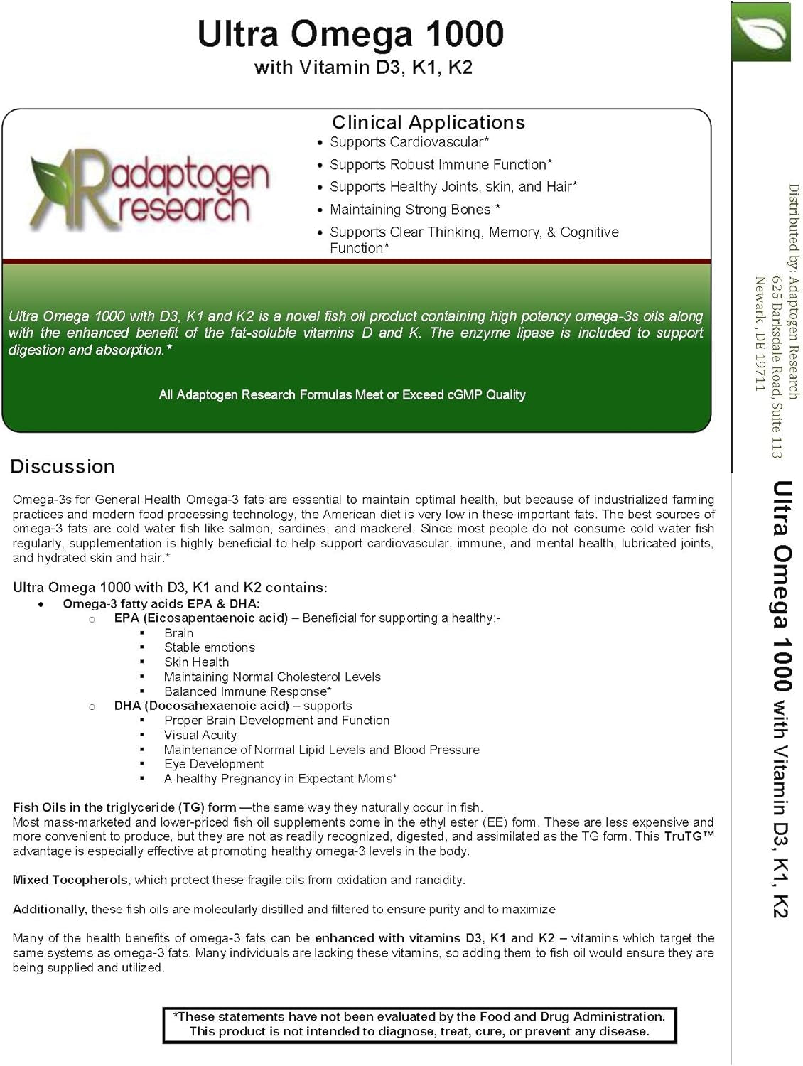 Ultra Omega 1000 with Vitamin D3, K1, K2 | 1000Mg of the Omega 3 Fatty Acids EPA & DHA | Fish Oil in the Triglyceride Form plus Lipase for Maximum Absorption | NO Aftertaste | 120 Softgels 