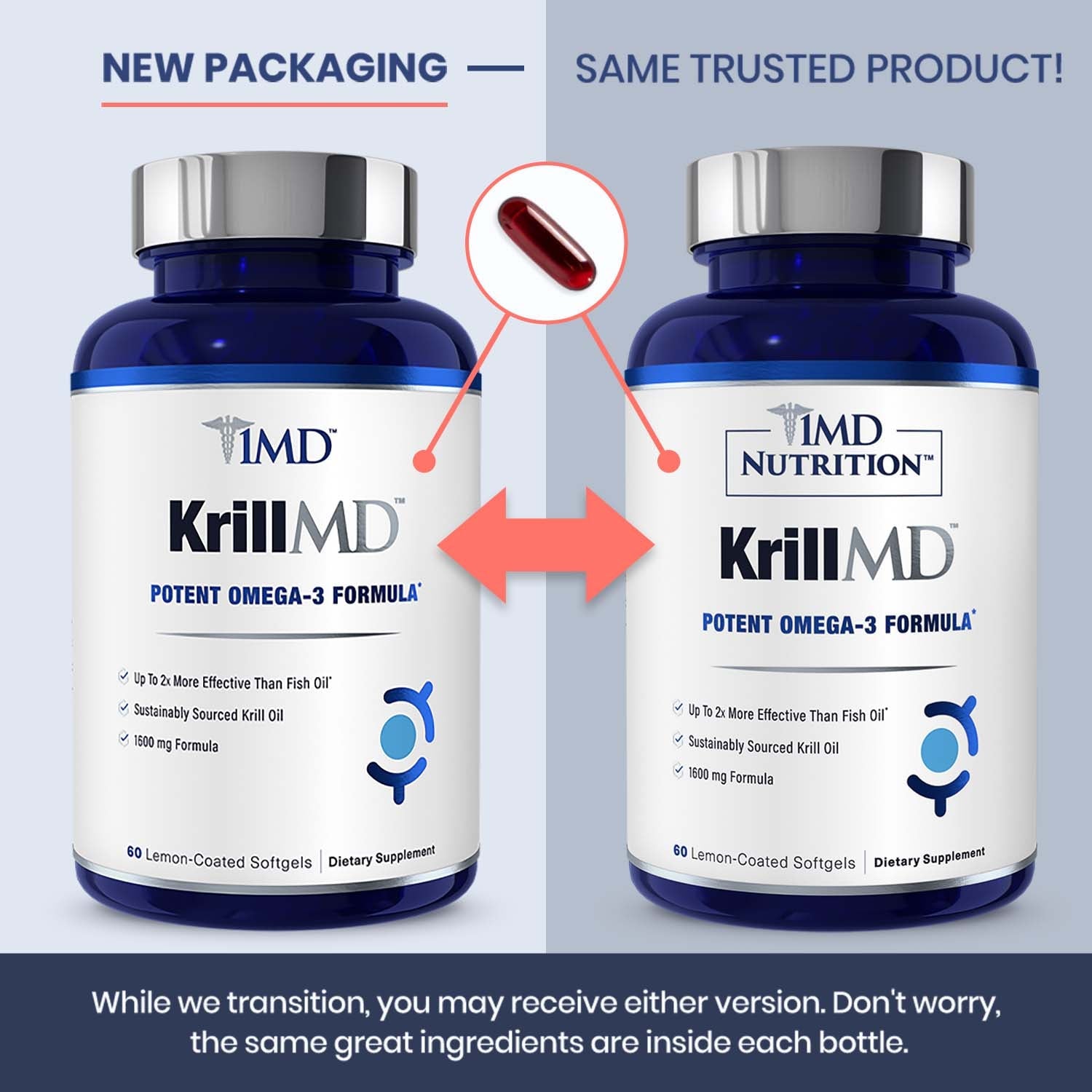 Krillmd - Antarctic Krill Oil Omega 3 Supplement with Astaxanthin, EPA, DHA | 2X More Effective than Fish Oil | 60 Lemon-Coated Softgels 