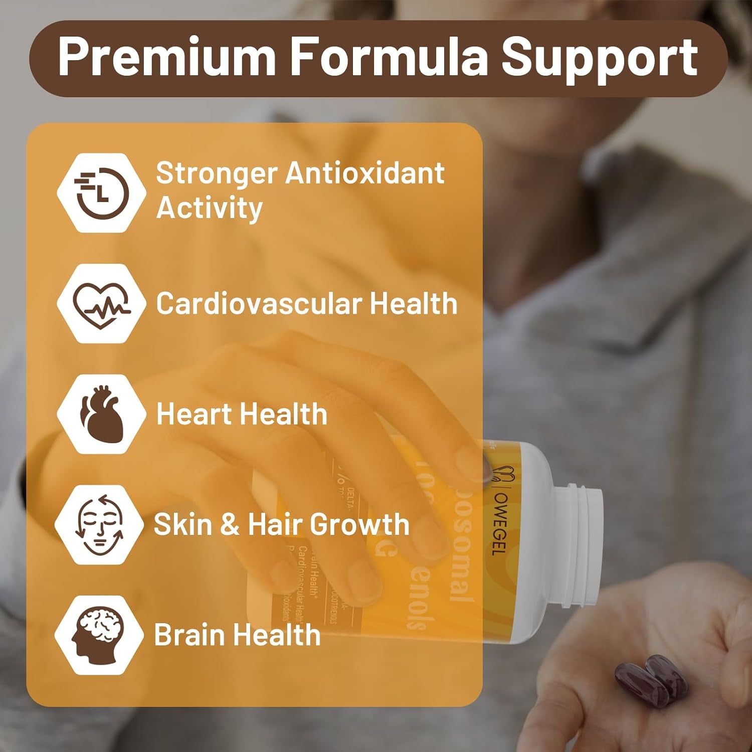 Liposomal Tocotrienols 1000Mg - High Bioavailability Vitamin E Tocotrienols Supplements,95% Delta & 5% Gamma Tocotrienol Capsules Support Cardiovascular,Skin,Bone,Antioxidant,180 Softgels 