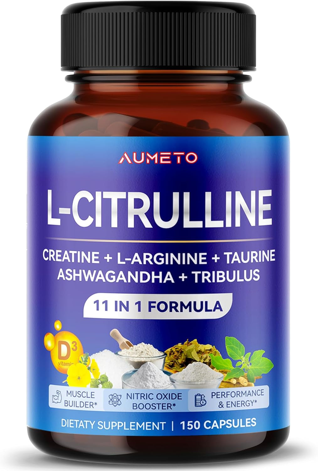 L-Citrulline Supplement Enhnaced Formula with Creatine, L-Arginine, Taurine, Ashwagandha, Tribulus - Nitric Oxide Booster for Muscle Growth - Made in 