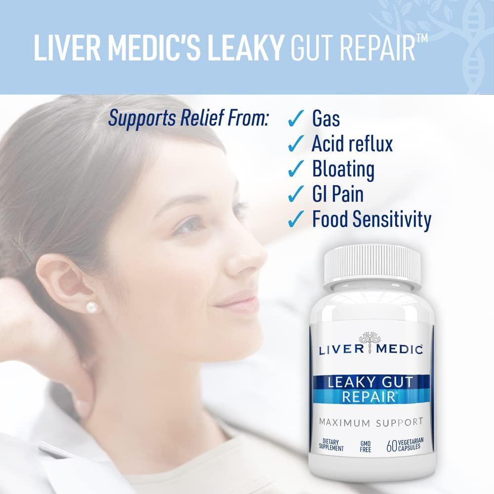 Leaky Gut Repair Maximum Support Gut Health L-Glutamine, Slippery Elm for IBS, Heartburn Relief, Non-Gmo for Women & Men, 60 Caps