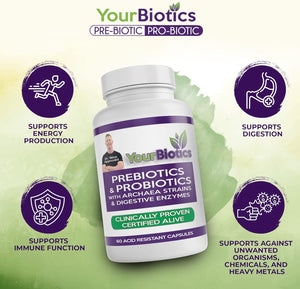 Yourbiotics Prebiotics and Probiotics for Men & Women - Digestive Enzymes with Probiotics and Prebiotics Acid Resistant - Women & Mens Probiotics for Gut Health Immune Support & Digestion - 60 Count
