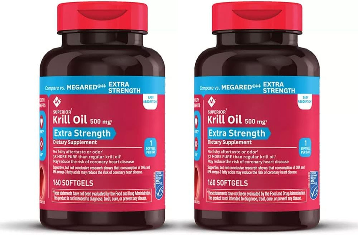 Member'S Mark Extra Strength Omega-3 Krill Oil Softgels, 500Mg (2 Bottles (320 Softgels))