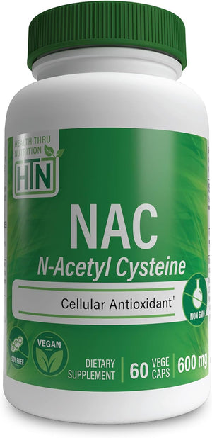 Health Thru Nutrition NAC N-Acetyl-Cysteine 600Mg 60 Capsules | Vegan Certified | the Purest NAC Supplement | Supports Healthy Lung, Liver Functions & Cellular Health | Non-Gmo Soy & Gluten Free