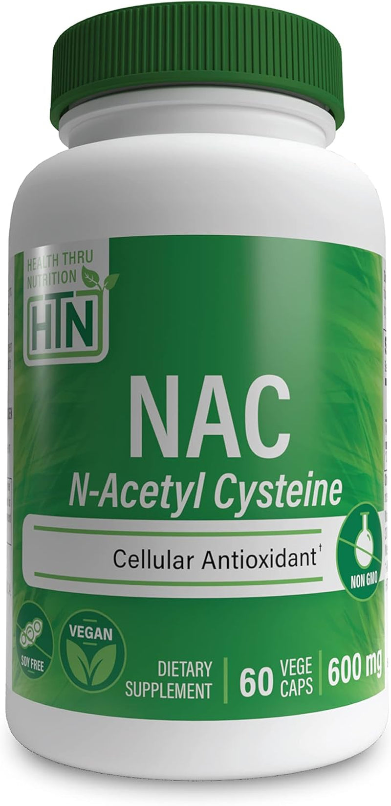 Health Thru Nutrition NAC N-Acetyl-Cysteine 600Mg 60 Capsules | Vegan Certified | the Purest NAC Supplement | Supports Healthy Lung, Liver Functions & Cellular Health | Non-Gmo Soy & Gluten Free