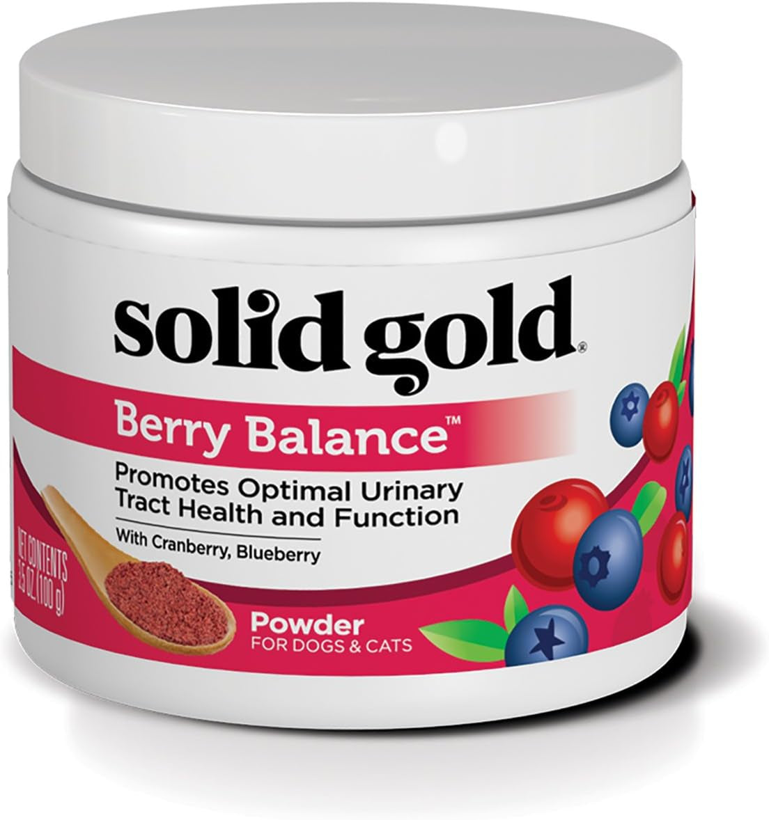 Solid Gold Cranberry Supplement for Dogs & Cats for Urinary Tract Health - Berry Balance UTI + Bladder + Kidney Support for Cats and Dogs with Antioxidants - Cranberry Powder - 3.5 Oz