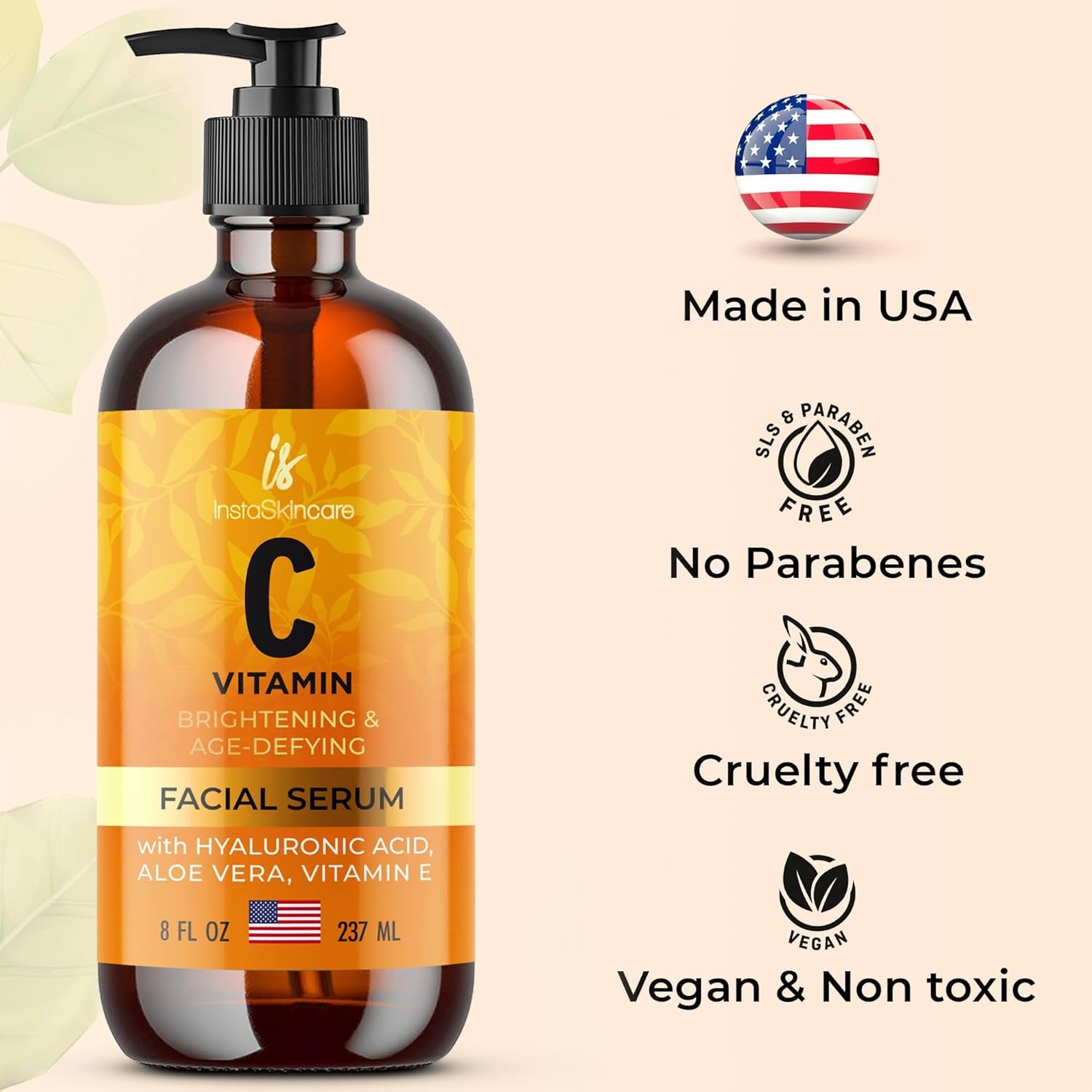 Instaskincare Vitamin C Serum 8Oz - Bovine Colostrum Powder 40% Igg 3.17 OZ 