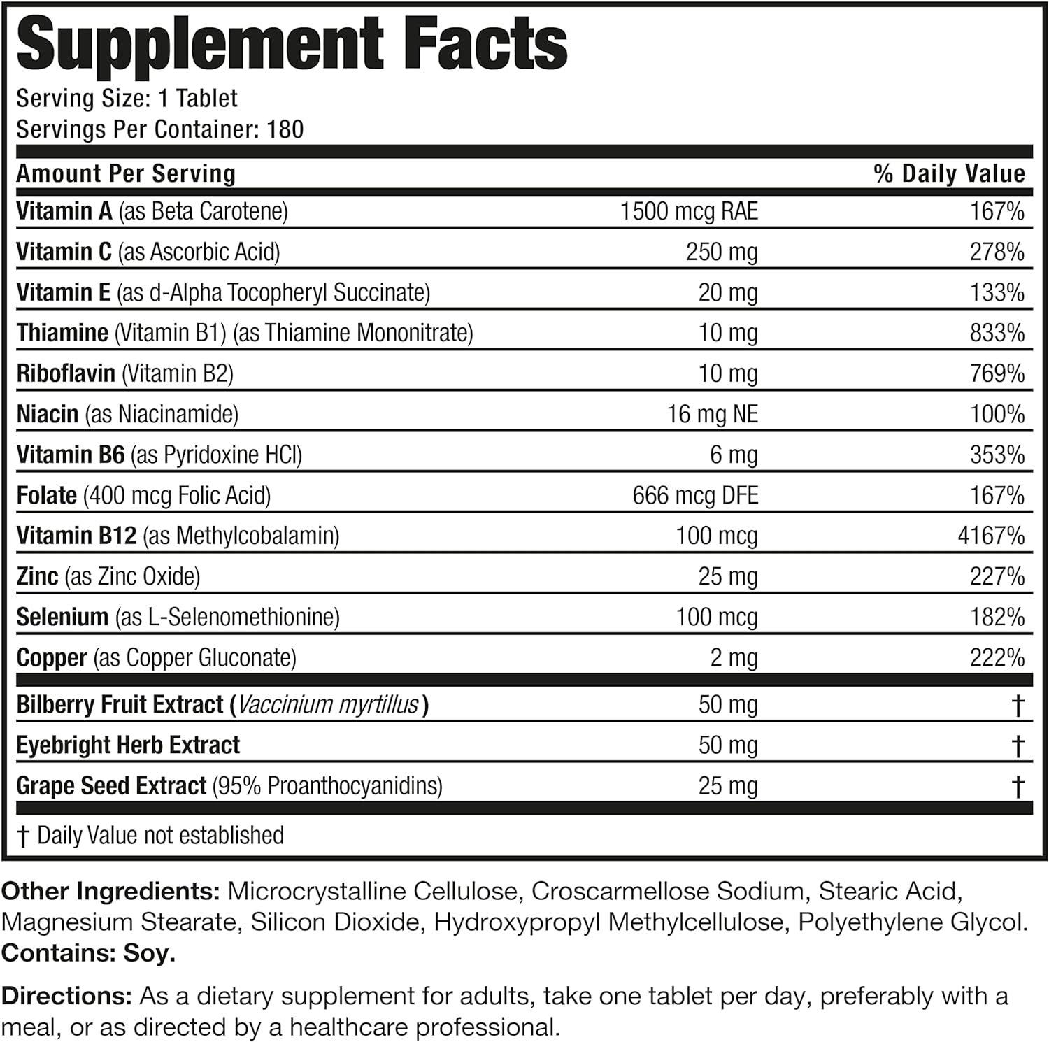 ONE Daily Vision Complete Eye Health Support Multivitamin Multimineral Supplement Formula, 180 Tablets 