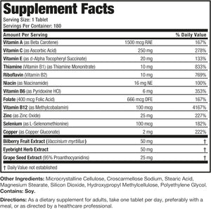 ONE Daily Vision Complete Eye Health Support Multivitamin Multimineral Supplement Formula, 180 Tablets 