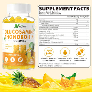 Glucosamine Chondroitin Gummies with MSM & Elderberry Extra Strength - Joint Support, Antioxidant Immune Support Supplement for Adults, Men & Women-Pineapple Flavor-90 Count