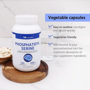Phosphatidyl Serine 200 Mg 240 Vegetable Capsules, 99% Purity Phosphatidyl Serine. Supports Memory & Brain Function