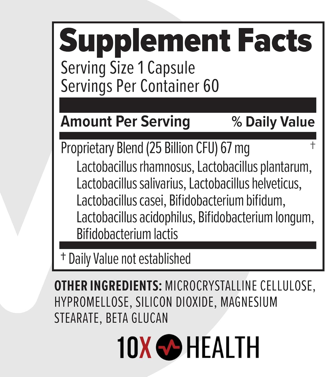 10X Health Probiotics - Immune Support Supplement & Probiotics for Digestive Health W/Lactobacillus Acidophilus, Rhamnosus & Bifidobacterium Longum, Dietary Supplements W/Essential Enzymes (60 Caps)