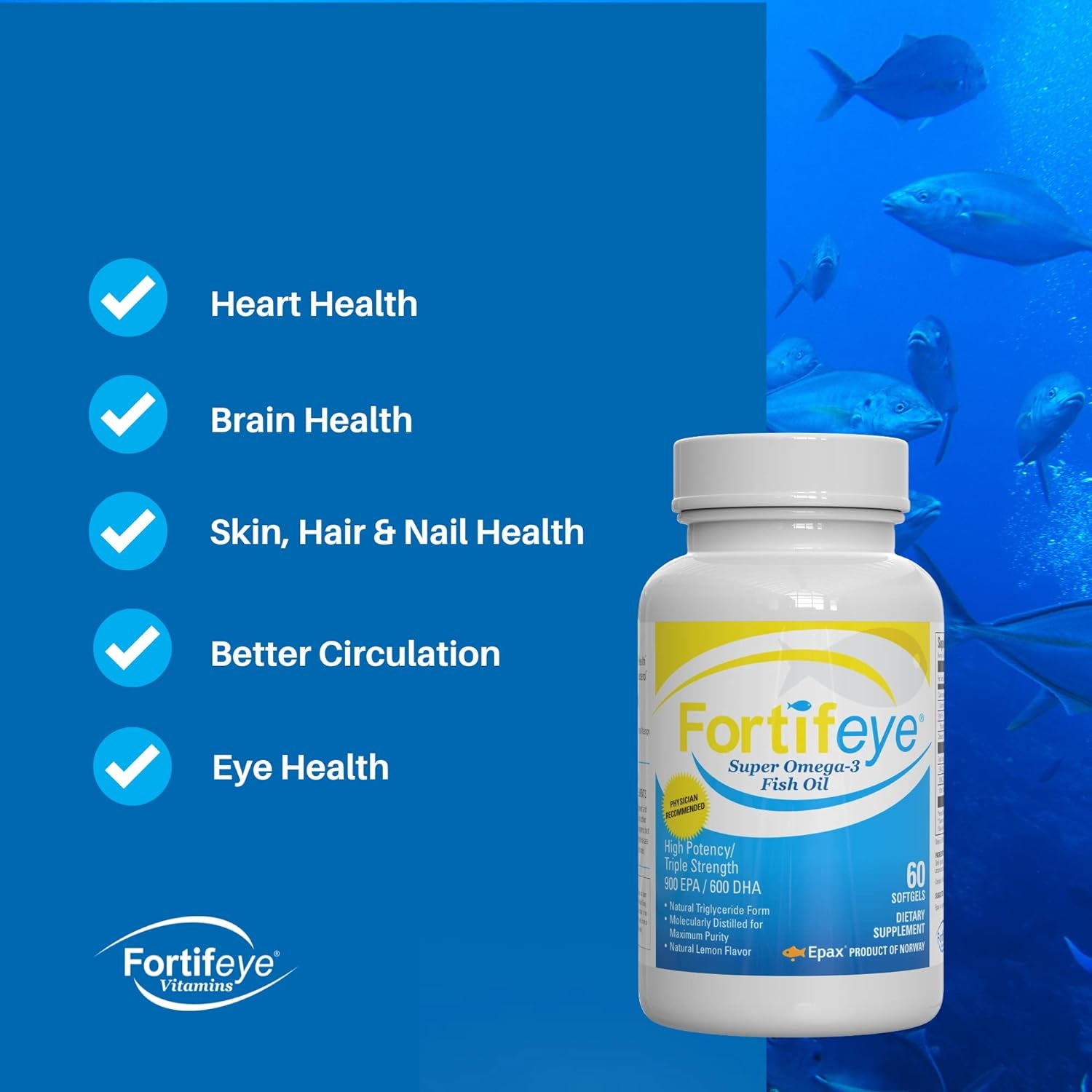 Super Omega-3 Fish Oil | 1600 Mg Omega 3 | with EPA and DHA | Natural Lemon Flavor 60 Servings