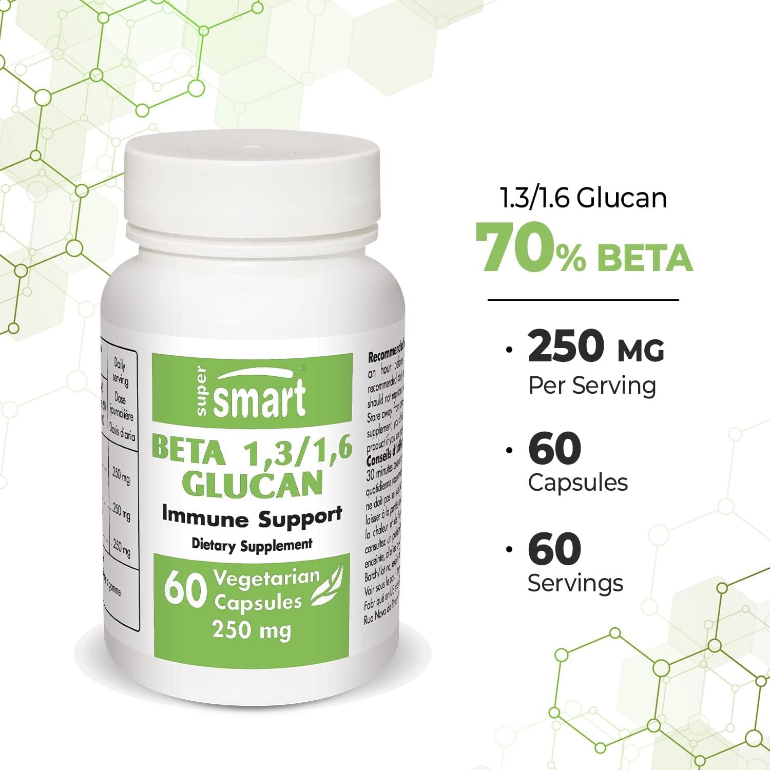 '- Beta 1.3/1.6 Glucan 250 Mg - Immune System Booster - Powerful Immunostimulant - Clinically Proven Properties | Non-Gmo & Gluten Free - 60 Vegetarian Capsules