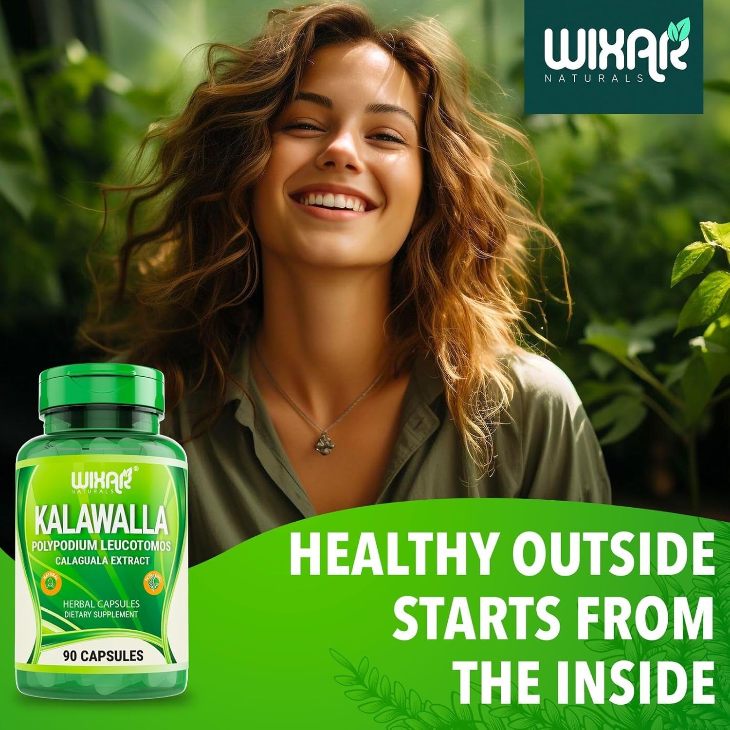 Wixar Kalawalla Capsules – Kalawalla Root & Fern Leaves – Calaguala Extract Herb with Polypodium Leucotomos Pills - Vegetarian Immune, Skin, Alkaline Support Supplements for Men & Women – 90 Capsules
