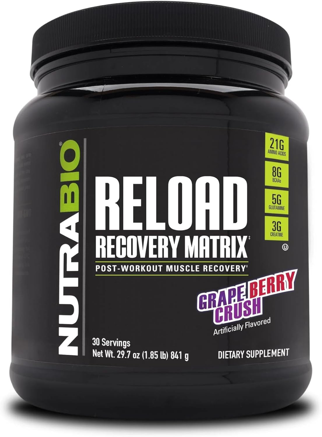 Nutrabio Reload - Powerful Muscular Recovery Formula - Post-Workout Supplement - 3G Creatine - 8G Bcaas - 5G Glutamine - 30 Servings, Orange Mango 