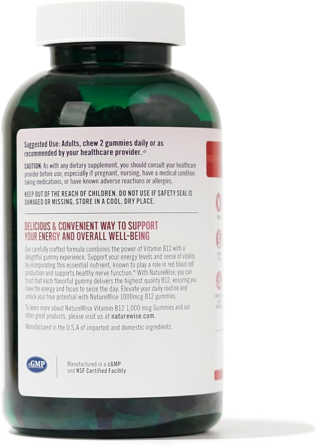Naturewise Vitamin B12 Gummies for Adults, 1000 Mcg - Strawberry Lemon Flavor - Supports Daily Energy, Mental Clarity, Cognitive Function - Vegan, Gluten-Free, Non-Gmo - 180 Gummies[3-Month Supply]