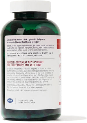 Naturewise Vitamin B12 Gummies for Adults, 1000 Mcg - Strawberry Lemon Flavor - Supports Daily Energy, Mental Clarity, Cognitive Function - Vegan, Gluten-Free, Non-Gmo - 180 Gummies[3-Month Supply]