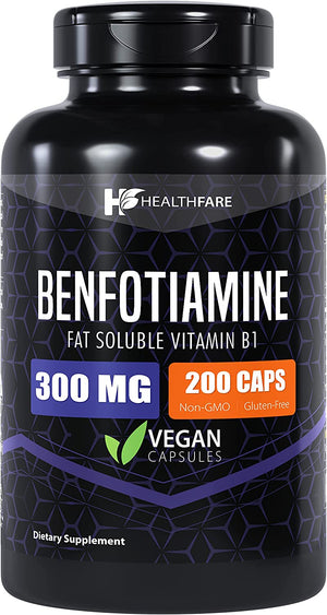 Benfotiamine 300Mg | 200 Capsules | Fat Soluble Thiamine Vitamin B1 | Supports Overall Health | Non-Gmo | Gluten Free (2-Pack)