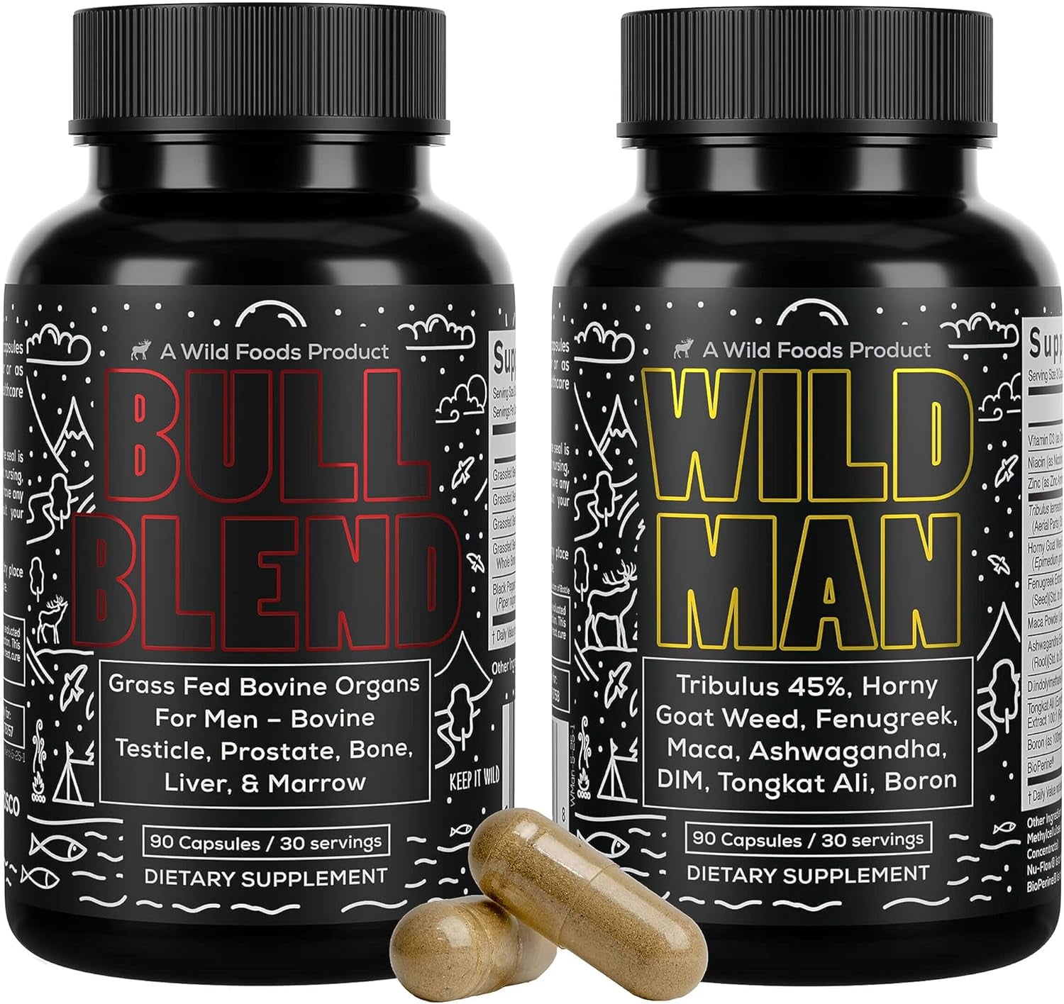 Wild Foods Men'S Testosterone Booster, Beef Organs Complex, Grass-Fed Bovine Supplement, Liver, Prostate, Testicle, Bone, 30 Day, 90 Capsules