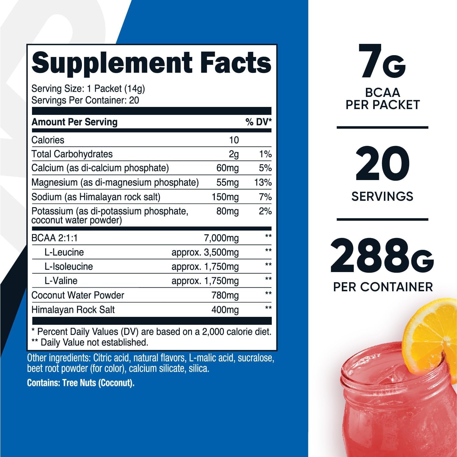 Nutricost BCAA+ Hydration Raspberry Lemonade (20 Stickpacks) - Branched Chain Amino Acids with Hydration Complex - Gluten-Free, Non-Gmo