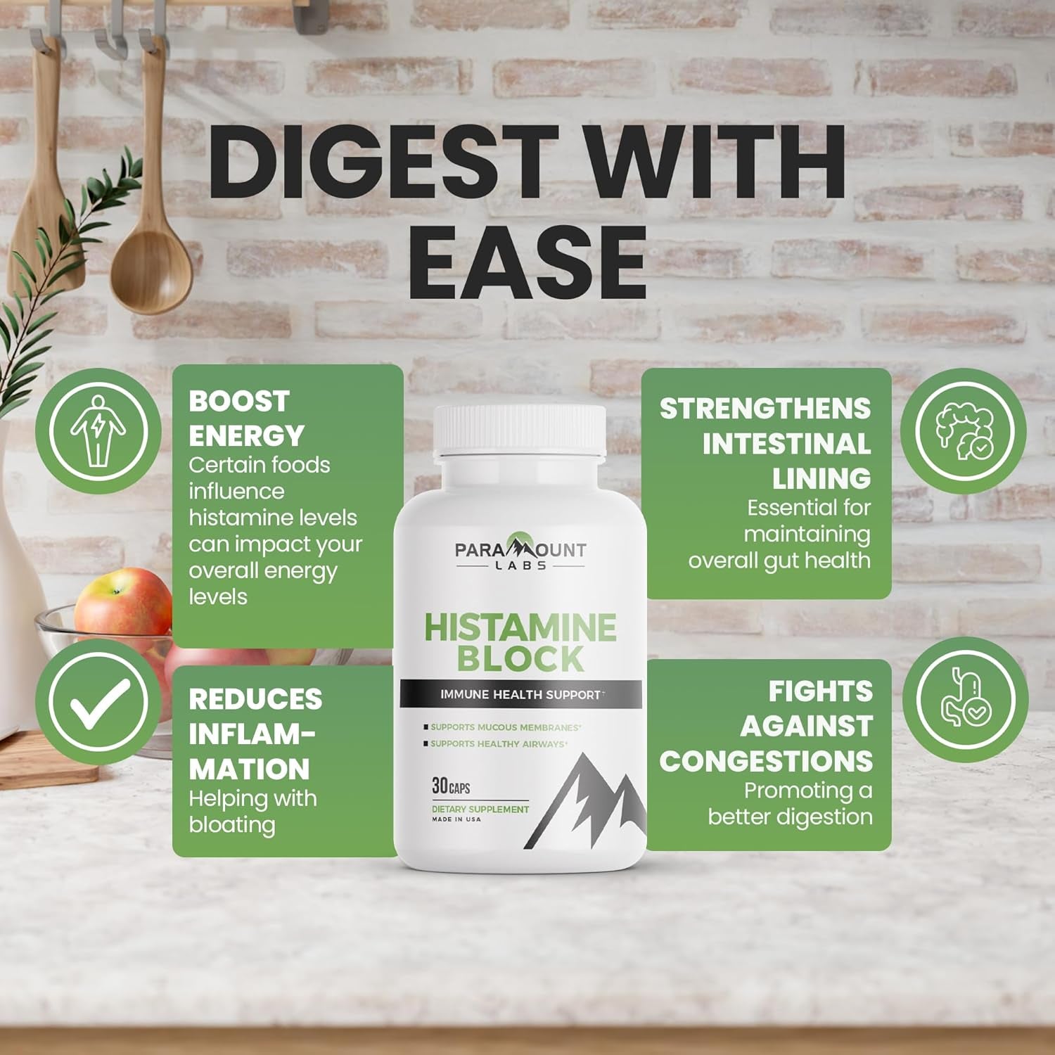 Premium Diamine Oxidase DAO Supplements Histamine Blocker - Food-Derived Histamine Intolerance Relief - DAO Enzyme Supplements - Made in USA - 30 Ct