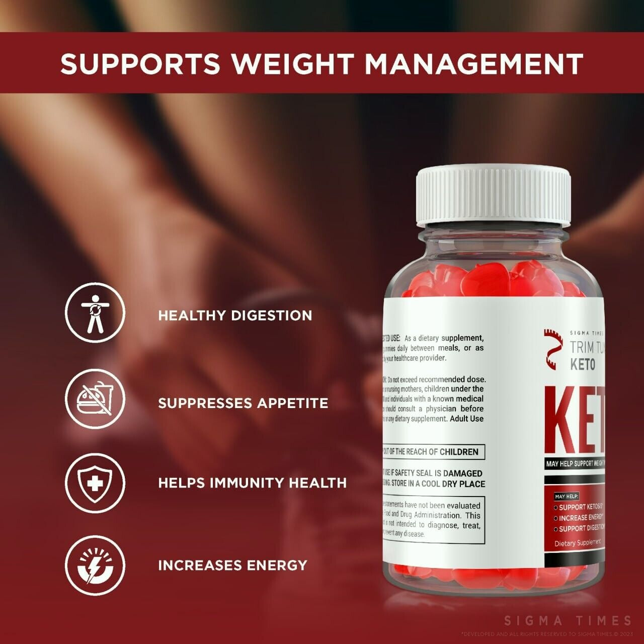 (3 Pack) Trim Tummy Keto Gummies to Suppress Appetite and Lose Belly Fat