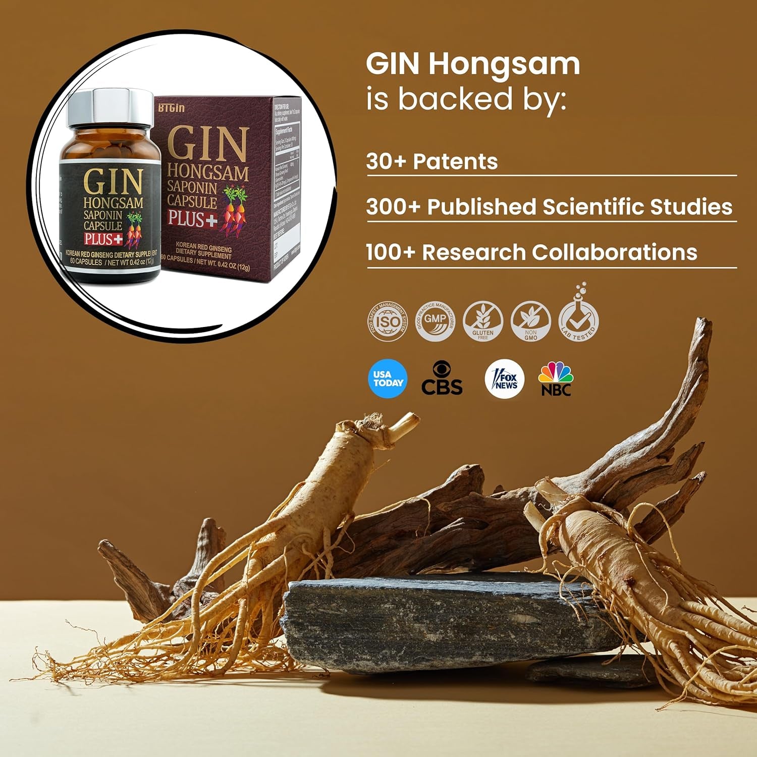 Korean Red Ginseng [GIN HONGSAM] 60 Capsules - Premium anti Aging Supplements - Boost Energy | Immune | Memory for Women and Men 100% Red Ginseng