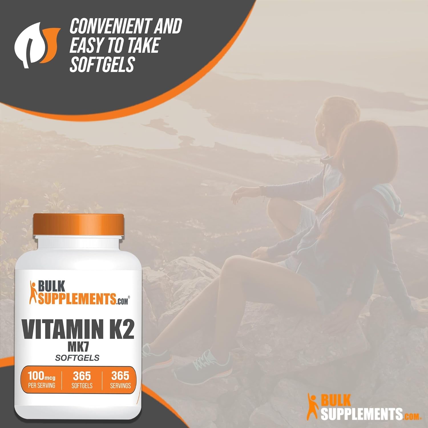 .Com Vitamin K2 Softgels - Vitamin K2 MK7, Vitamin K2 Supplement, Vitamin K2 100 Mcg - MK7 Vitamin K2 for Bones, Gluten Free - 1 Softgel per Serving, 365 Softgels
