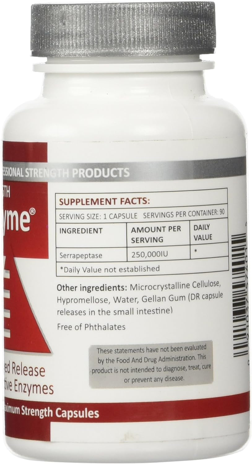 Serra Enzyme Serrapeptase Supplement - Clear Lungs and Sinuses, Proteolytic, Digestive Cleanse | 250,000 IU - Maximum Strength | 90 Capsules
