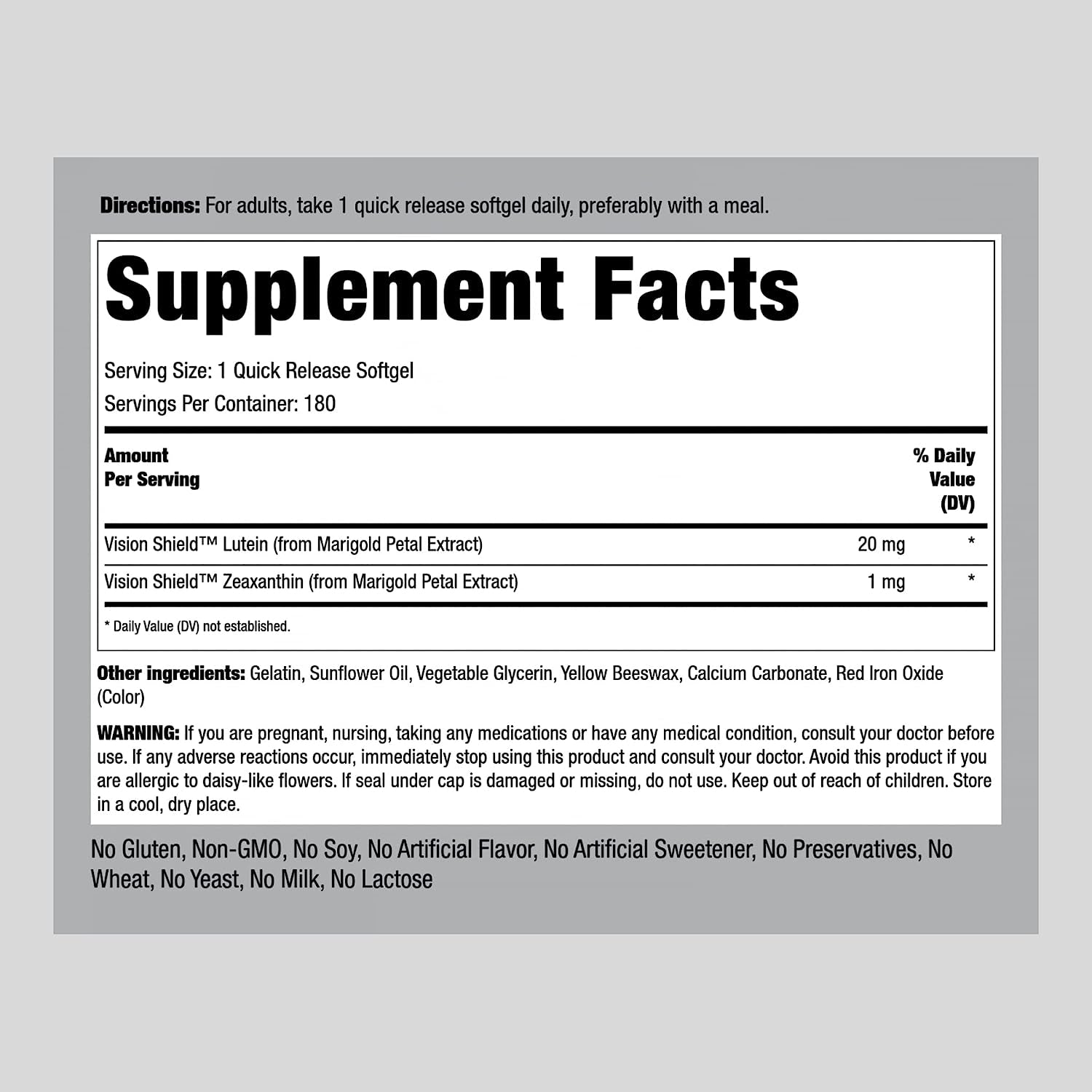 Lutein and Zeaxanthin Supplements | 20Mg | 180 Softgels | Eye Vitamins | Non-Gmo, Gluten Free