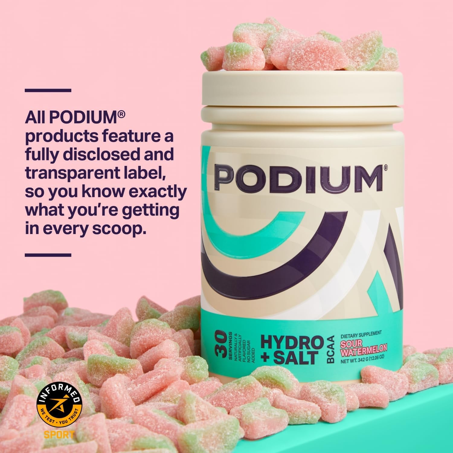 Podium Nutrition, Instantized BCAA Powder, Hydro and Salt, Mango Peach, 30 Servings, Electrolytes, Hydration, Recovery 