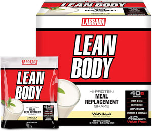 Labrada Lean Body MRP All-In-One Vanilla Meal Replacement Shake, 40G Protein, Whey Blend, 8G Healthy Fats Efa'S & Fiber, 22 Vitamins and Minerals , No Artificial Color, Gluten Free, (42 Packets) 